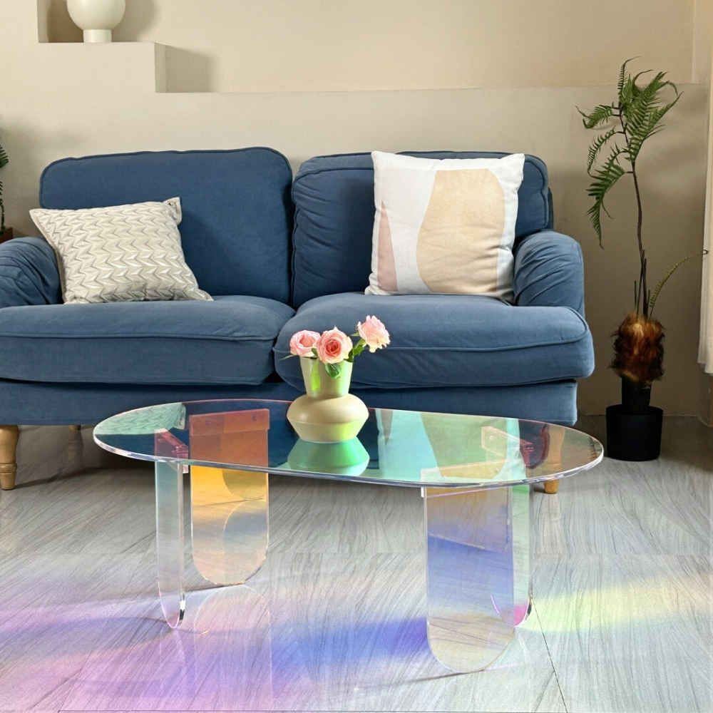 Shatterproof Iridescent Clear Acrylic Coffee Table - The Grand Bazaar of Australia