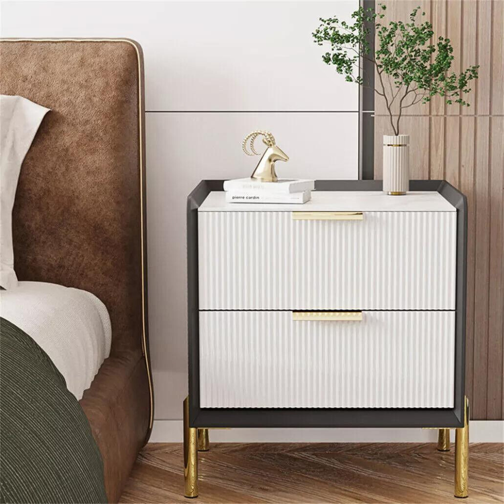 Modern White Nightstand with Storage Drawers - The Grand Bazaar of Australia