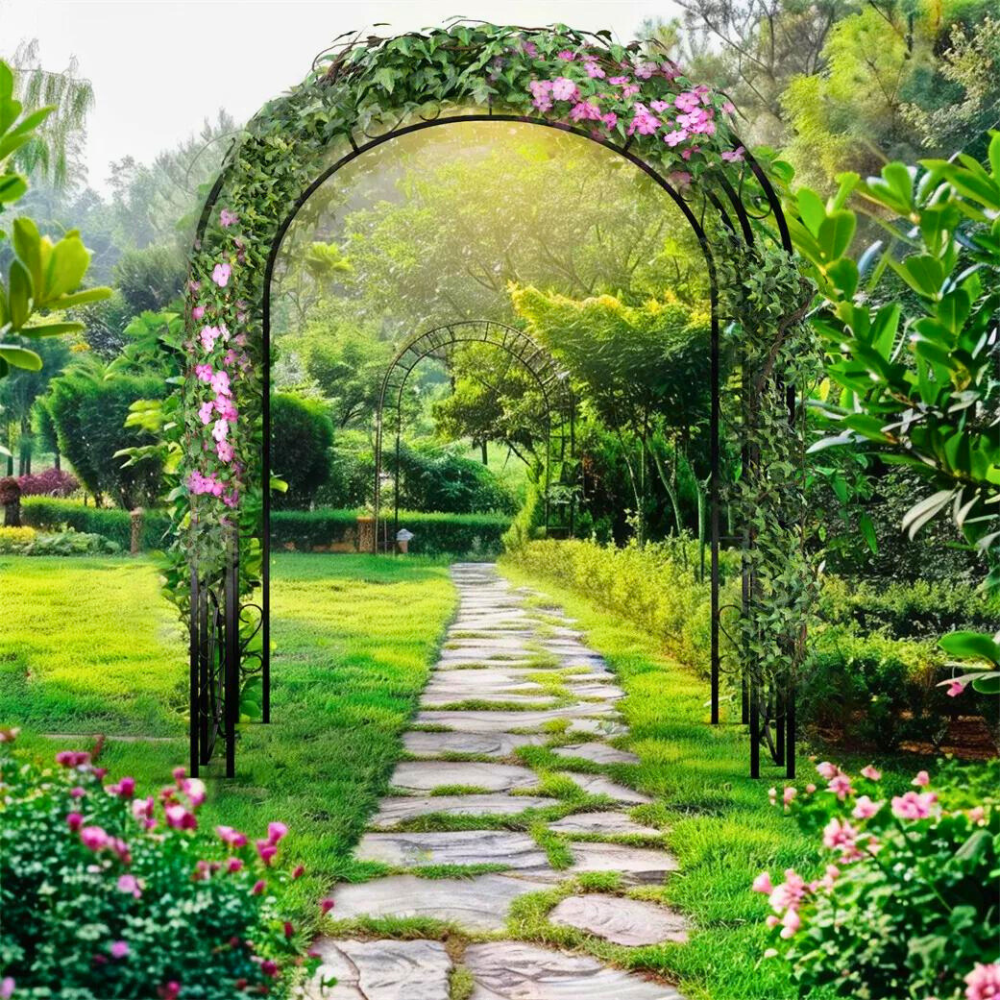Garden Arches Outdoor Black Metal Arbor for Climbing Plants - The Grand Bazaar of Australia