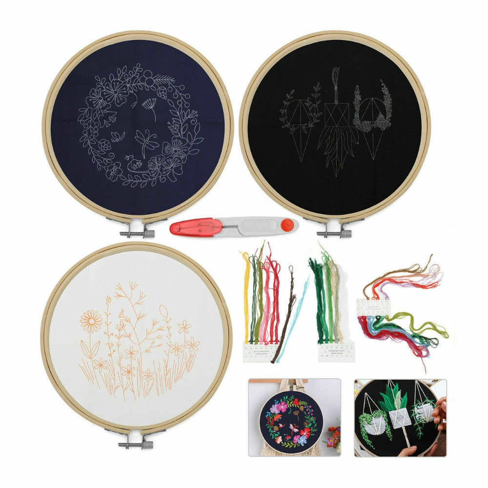 DIY Flowers Pattern Embroidery Kits Craft Beginner Needlepoint Hoop Cross Stitch - The Grand Bazaar of Australia