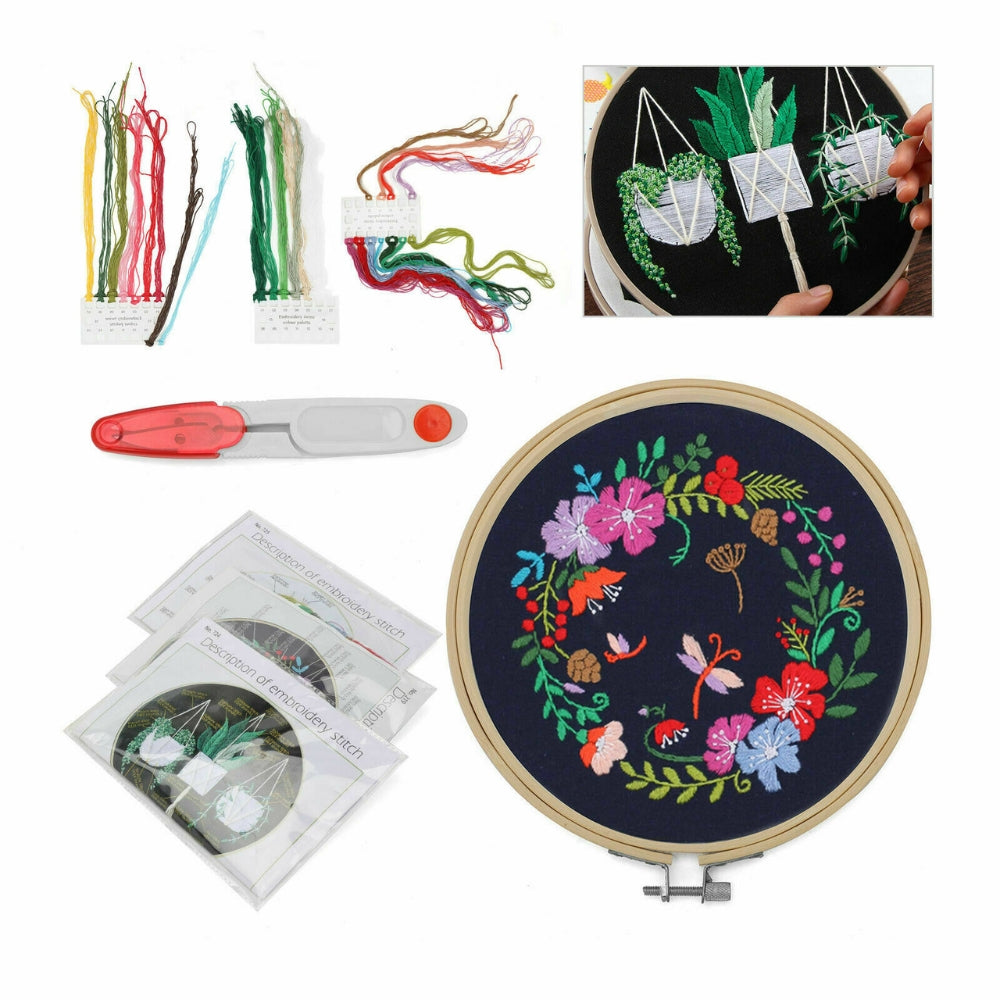 DIY Flowers Pattern Embroidery Kits Craft Beginner Needlepoint Hoop Cross Stitch - The Grand Bazaar of Australia