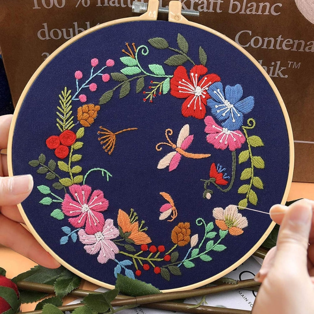 DIY Flowers Pattern Embroidery Kits Craft Beginner Needlepoint Hoop Cross Stitch - The Grand Bazaar of Australia