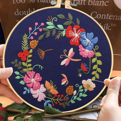 DIY Flowers Pattern Embroidery Kits Craft Beginner Needlepoint Hoop Cross Stitch - The Grand Bazaar of Australia