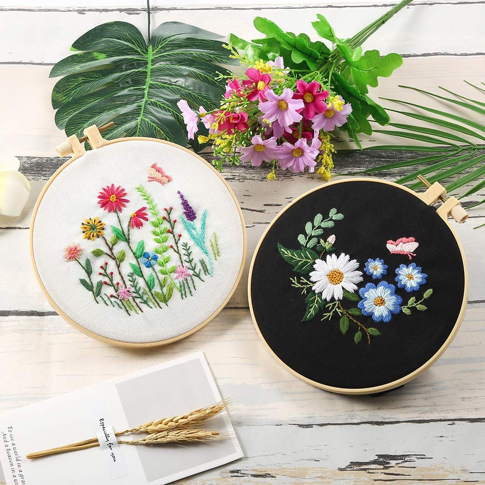 DIY Flowers Pattern Embroidery Kits Craft Beginner Needlepoint Hoop Cross Stitch - The Grand Bazaar of Australia