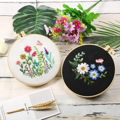 DIY Flowers Pattern Embroidery Kits Craft Beginner Needlepoint Hoop Cross Stitch - The Grand Bazaar of Australia
