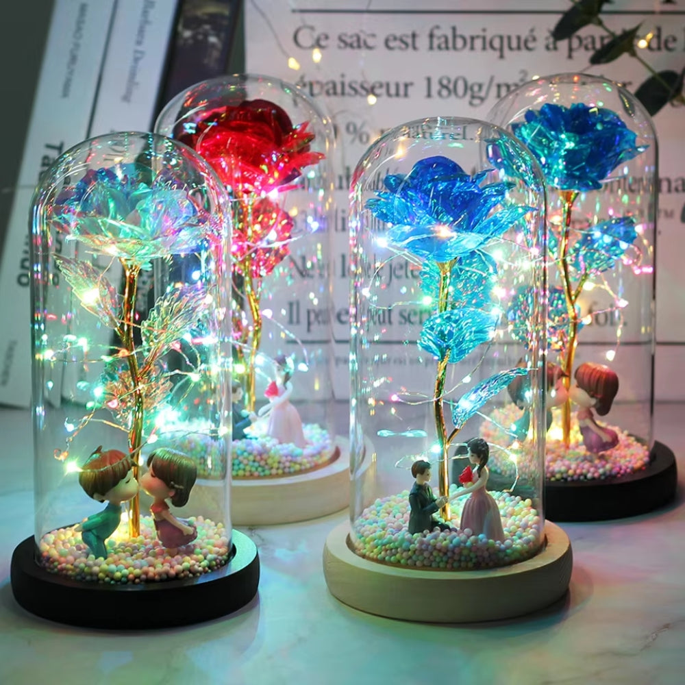 LED Glass Dome LED Enchanted Galaxy Rose with Fairy Lights in Dome - The Grand Bazaar of Australia