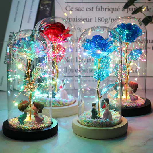 LED Glass Dome LED Enchanted Galaxy Rose with Fairy Lights in Dome - The Grand Bazaar of Australia