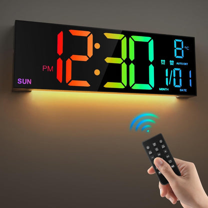 Large Digital Wall Clock with Remote Control 8 RGB Colors Digital Alarm Clock - The Grand Bazaar of Australia