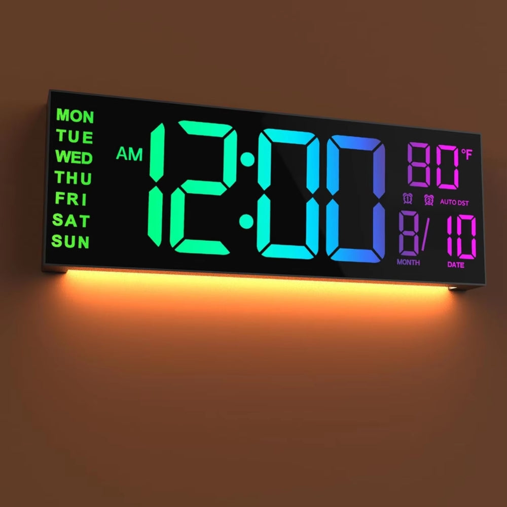 Large Digital Wall Clock with Remote Control 8 RGB Colors Digital Alarm Clock - The Grand Bazaar of Australia