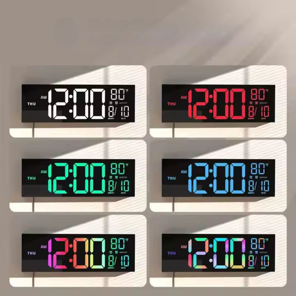 Large Digital Wall Clock with Remote Control 8 RGB Colors Digital Alarm Clock - The Grand Bazaar of Australia
