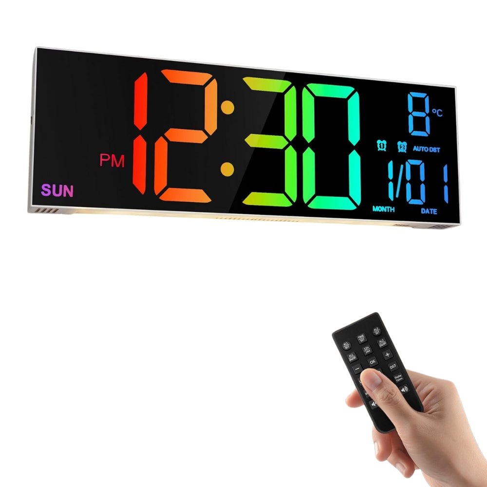 Large Digital Wall Clock with Remote Control 8 RGB Colors Digital Alarm Clock - The Grand Bazaar of Australia