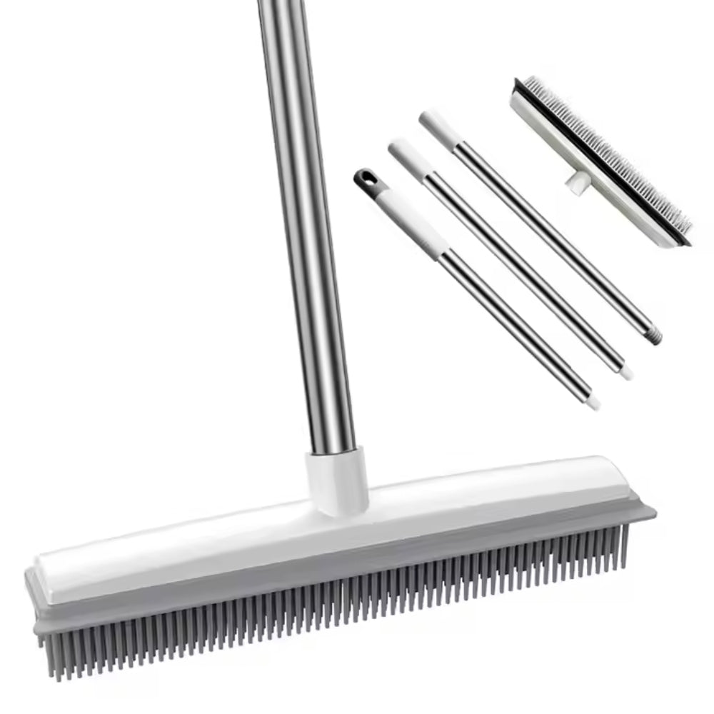 Rubber Broom Carpet Rake with Squeegee Long Handle for Pet Hair Fur Remover Broom - The Grand Bazaar of Australia