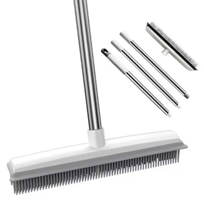 Rubber Broom Carpet Rake with Squeegee Long Handle for Pet Hair Fur Remover Broom - The Grand Bazaar of Australia