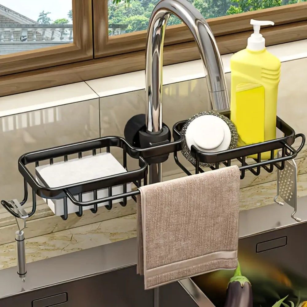 Kitchen Space Aluminum Sink Drain Rack Sponge Storage Faucet - The Grand Bazaar of Australia