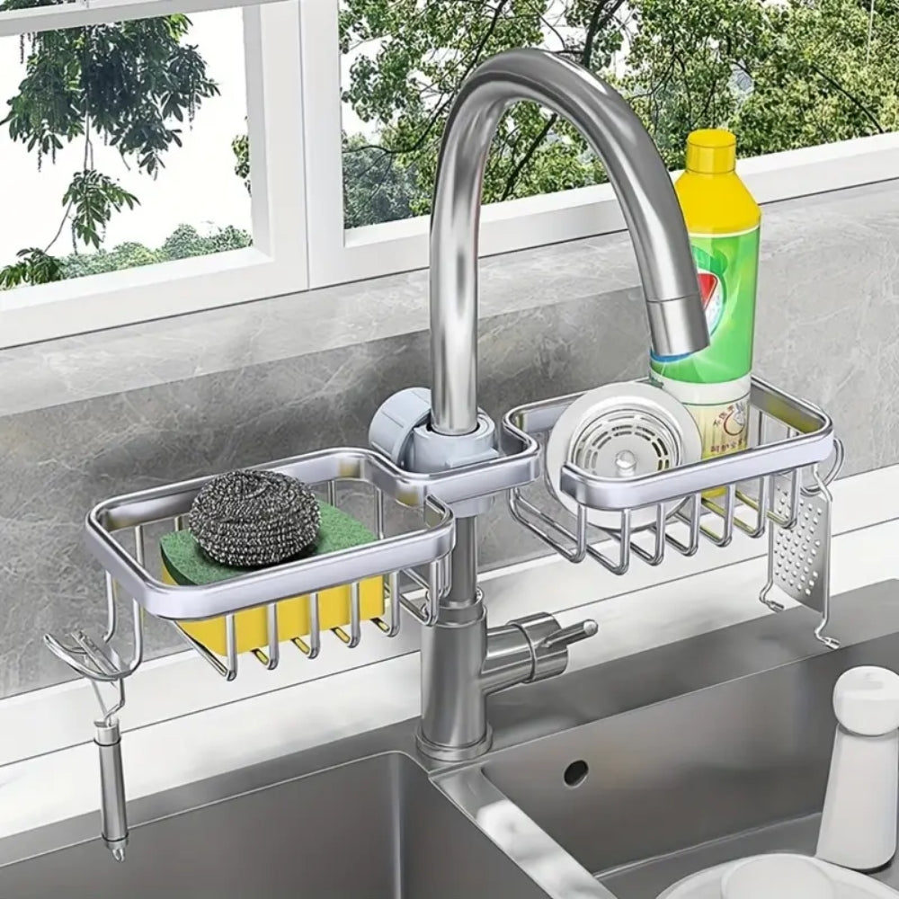 Kitchen Space Aluminum Sink Drain Rack Sponge Storage Faucet - The Grand Bazaar of Australia