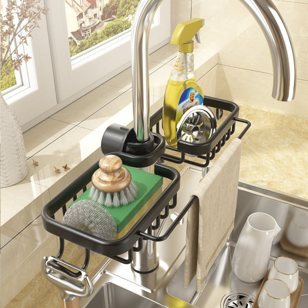 Kitchen Space Aluminum Sink Drain Rack Sponge Storage Faucet - The Grand Bazaar of Australia