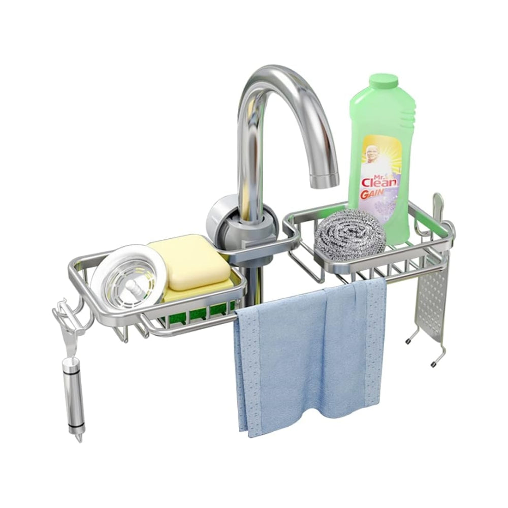 Kitchen Space Aluminum Sink Drain Rack Sponge Storage Faucet - The Grand Bazaar of Australia