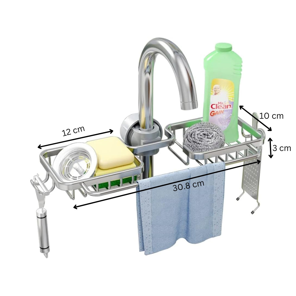 Kitchen Space Aluminum Sink Drain Rack Sponge Storage Faucet - The Grand Bazaar of Australia