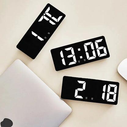 Electronic LED Digital Alarm Clock with Large Display and Mirror Design