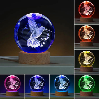 3D Hummingbird Crystal Ball Laser Engraved Home Decoration
