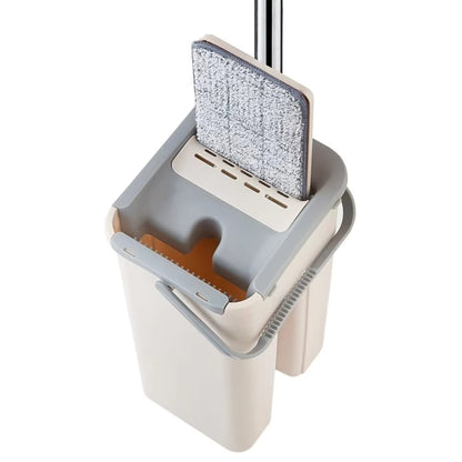 Hands Free Flat Floor Mop and Bucket System with Washable Microfiber Pads