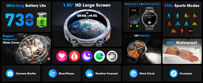 Karchilor K68 Smartwatch – 1.85" HD Display | Bluetooth Call | 730mAh Battery | Fitness & Health Tracker | Waterproof | 2025 Edition