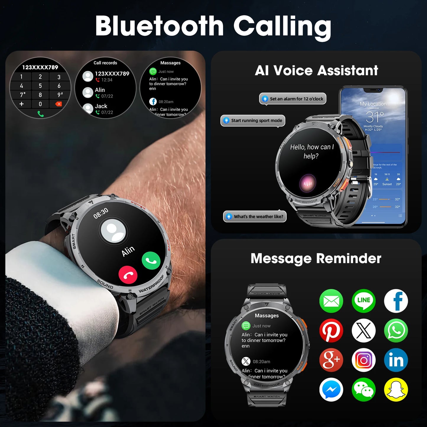 Karchilor K68 Smartwatch – 1.85" HD Display | Bluetooth Call | 730mAh Battery | Fitness & Health Tracker | Waterproof | 2025 Edition