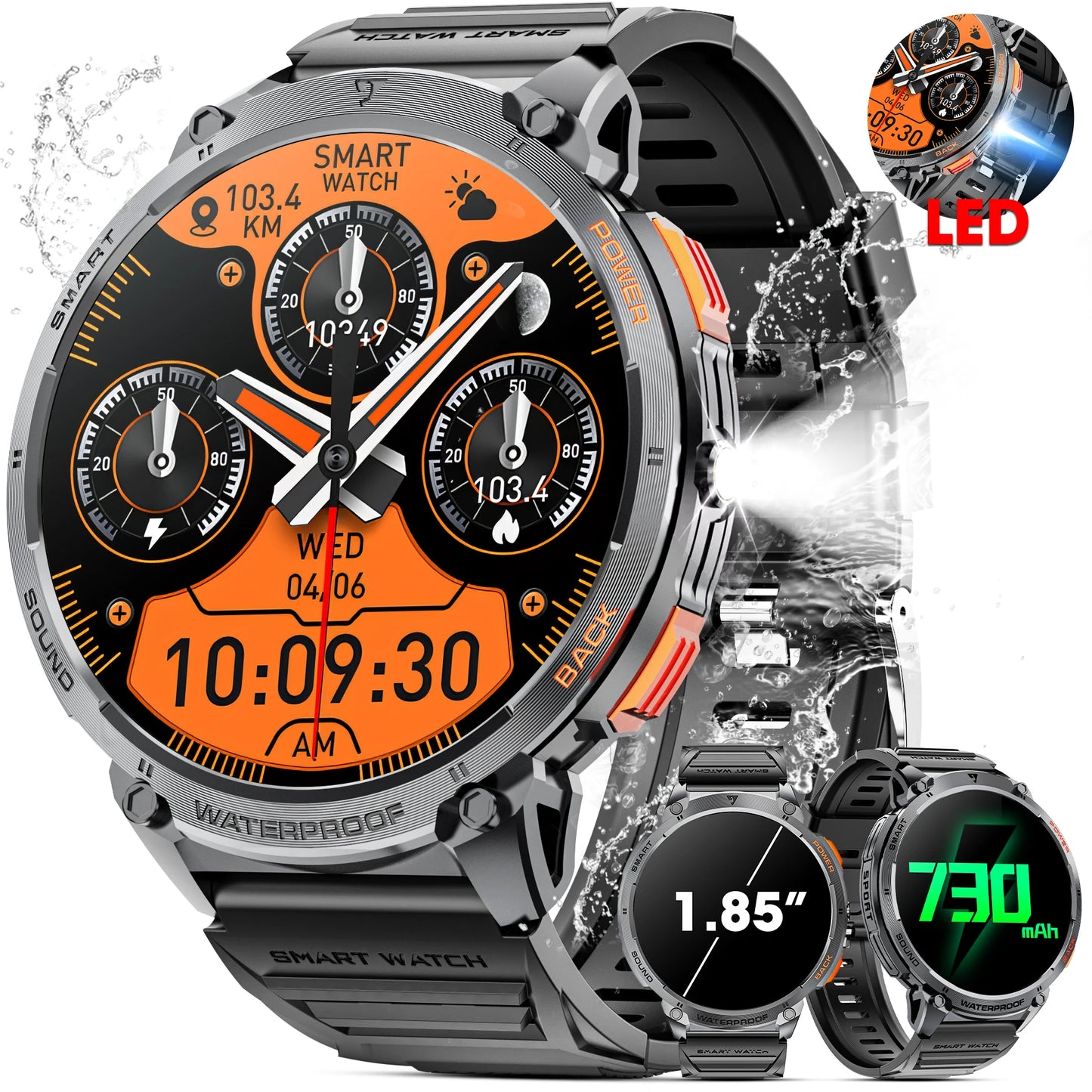 Karchilor K68 Smartwatch – 1.85" HD Display | Bluetooth Call | 730mAh Battery | Fitness & Health Tracker | Waterproof | 2025 Edition