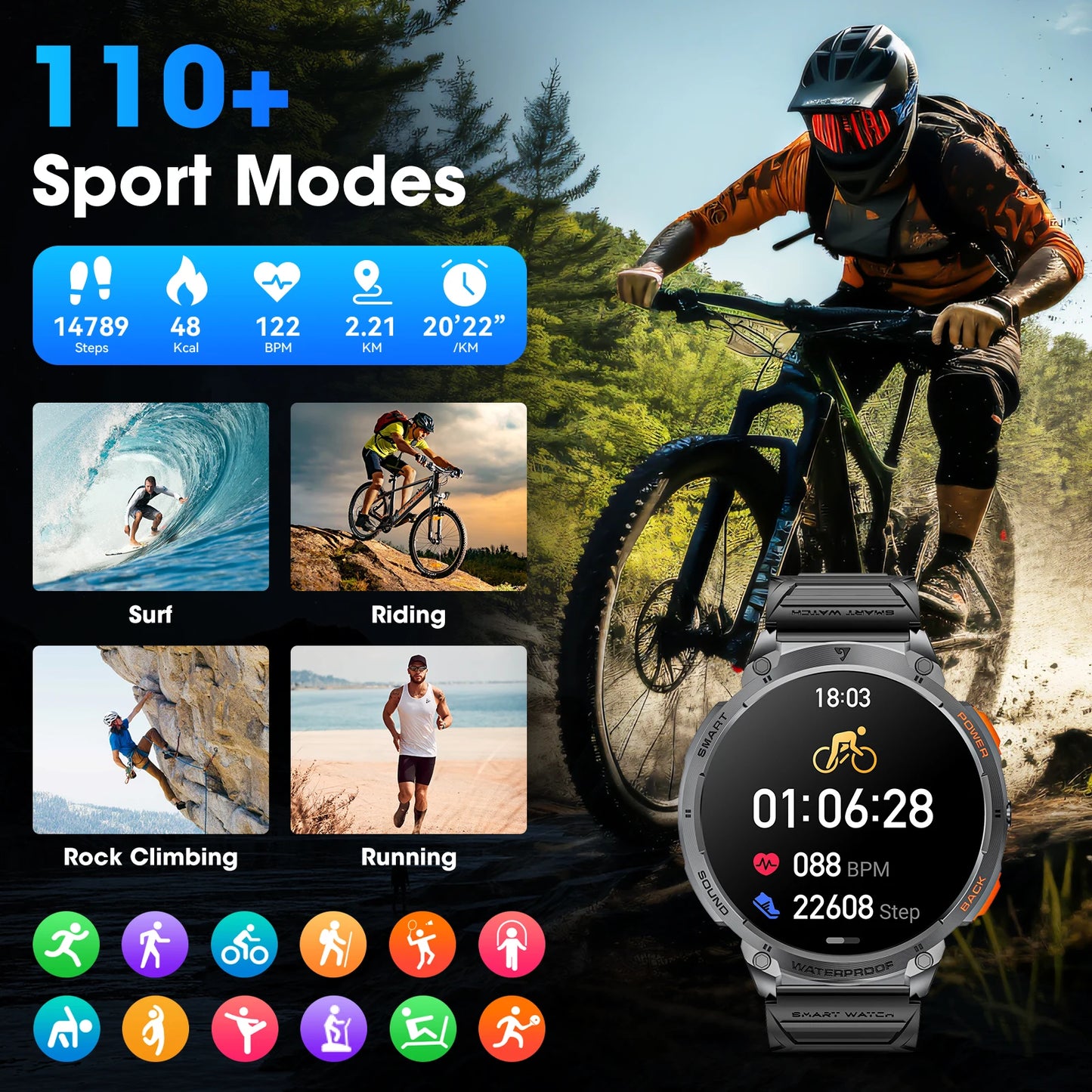 Karchilor K68 Smartwatch – 1.85" HD Display | Bluetooth Call | 730mAh Battery | Fitness & Health Tracker | Waterproof | 2025 Edition