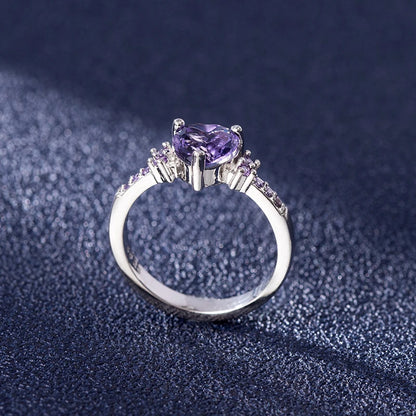Heart-Shaped Amethyst 925 Silver Ring – Elegant Promise & Wedding Jewelry for Women