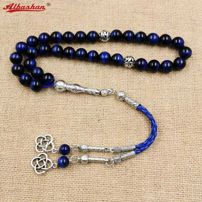 Natural Blue Tiger Eye Tasbih – Islamic Prayer Beads Misbaha for Men | 33/66/99 Beads Muslim Rosary Bracelet with Metal Tassel – Eid & Ramadan Gift