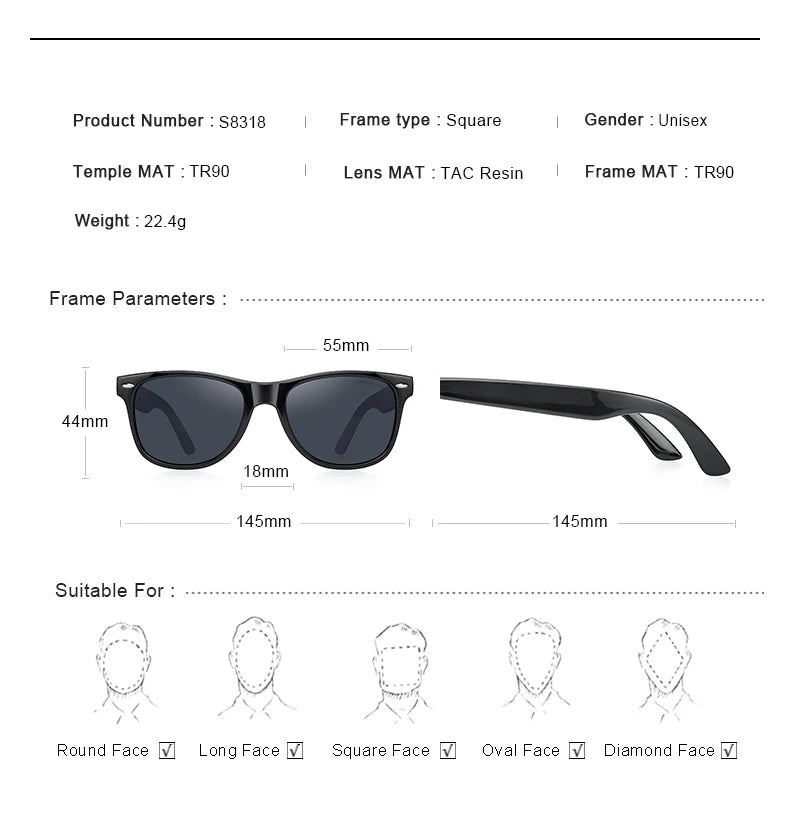 Men’s Classic Retro Square Polarized Sunglasses – Model S8318