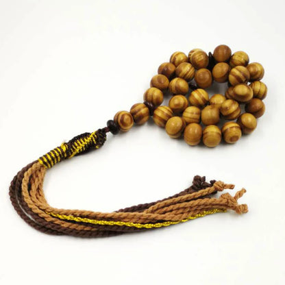 Elegant Simplicity: Natural Beech Wood Tasbih with Cotton Tassel – Handcrafted Islamic Prayer Beads for Men