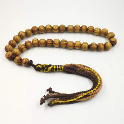 Elegant Simplicity: Natural Beech Wood Tasbih with Cotton Tassel – Handcrafted Islamic Prayer Beads for Men