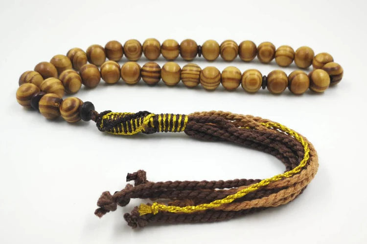 Elegant Simplicity: Natural Beech Wood Tasbih with Cotton Tassel – Handcrafted Islamic Prayer Beads for Men