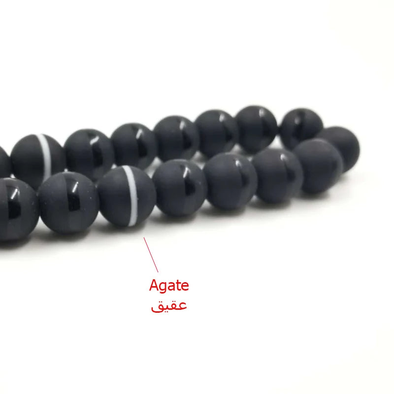 Crystal Tasbih featuring a stylish black agate design and customizable bead capacity of 33, 66, or 99 Misbaha.