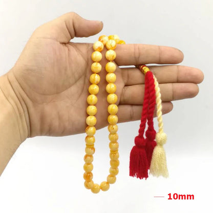 Royal Elegance: Yellow Resin Tasbih Bracelet with Handmade Turkish Tassels – 33 Beads Islamic Prayer Misbaha