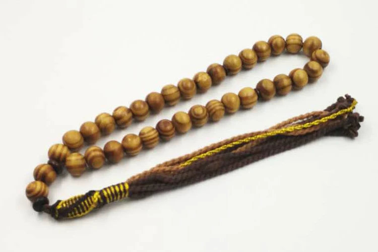 Elegant Simplicity: Natural Beech Wood Tasbih with Cotton Tassel – Handcrafted Islamic Prayer Beads for Men