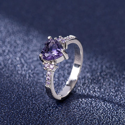 Heart-Shaped Amethyst 925 Silver Ring – Elegant Promise & Wedding Jewelry for Women
