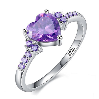 Heart-Shaped Amethyst 925 Silver Ring – Elegant Promise & Wedding Jewelry for Women