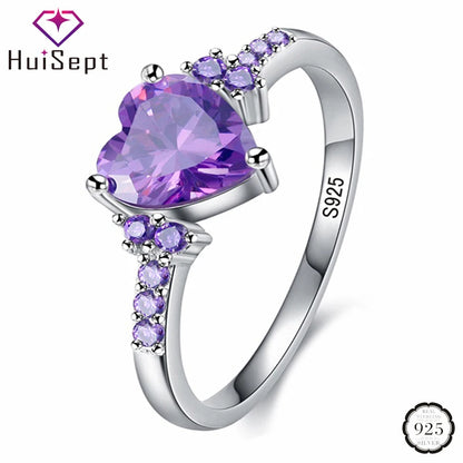 Heart-Shaped Amethyst 925 Silver Ring – Elegant Promise & Wedding Jewelry for Women