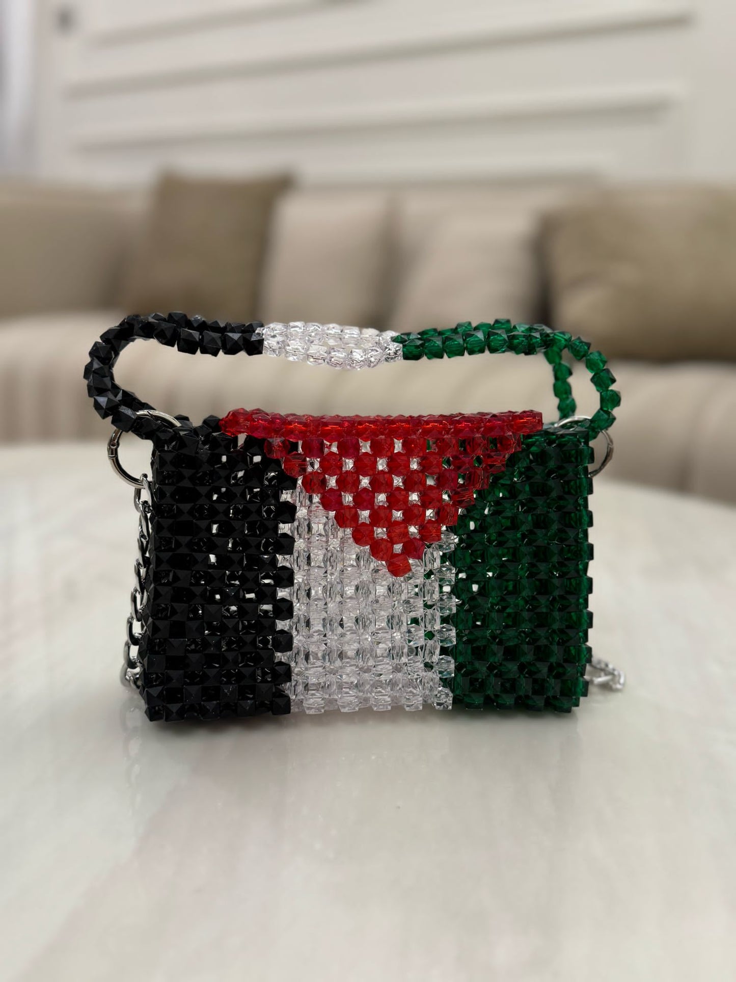 Handcrafted Palestine Flag Bag – Customizable Beaded Design