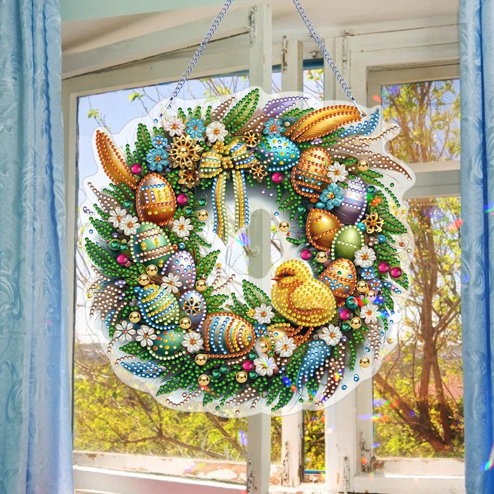 Single-Sided 5D Diamond Painting Hanging Pendant – Handmade Easter Wreath Crystal Art Decoration