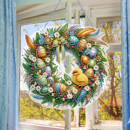 Single-Sided 5D Diamond Painting Hanging Pendant – Handmade Easter Wreath Crystal Art Decoration