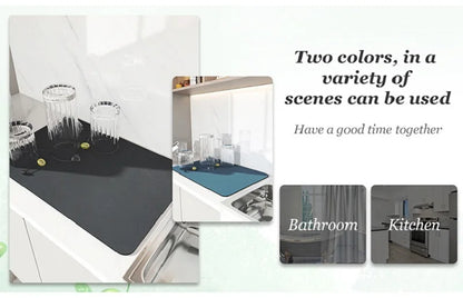 Super Absorbent Large Kitchen Mat – Quick-Dry Dish Drying &amp; Coffee Drain Pad with Non-Slip Backing