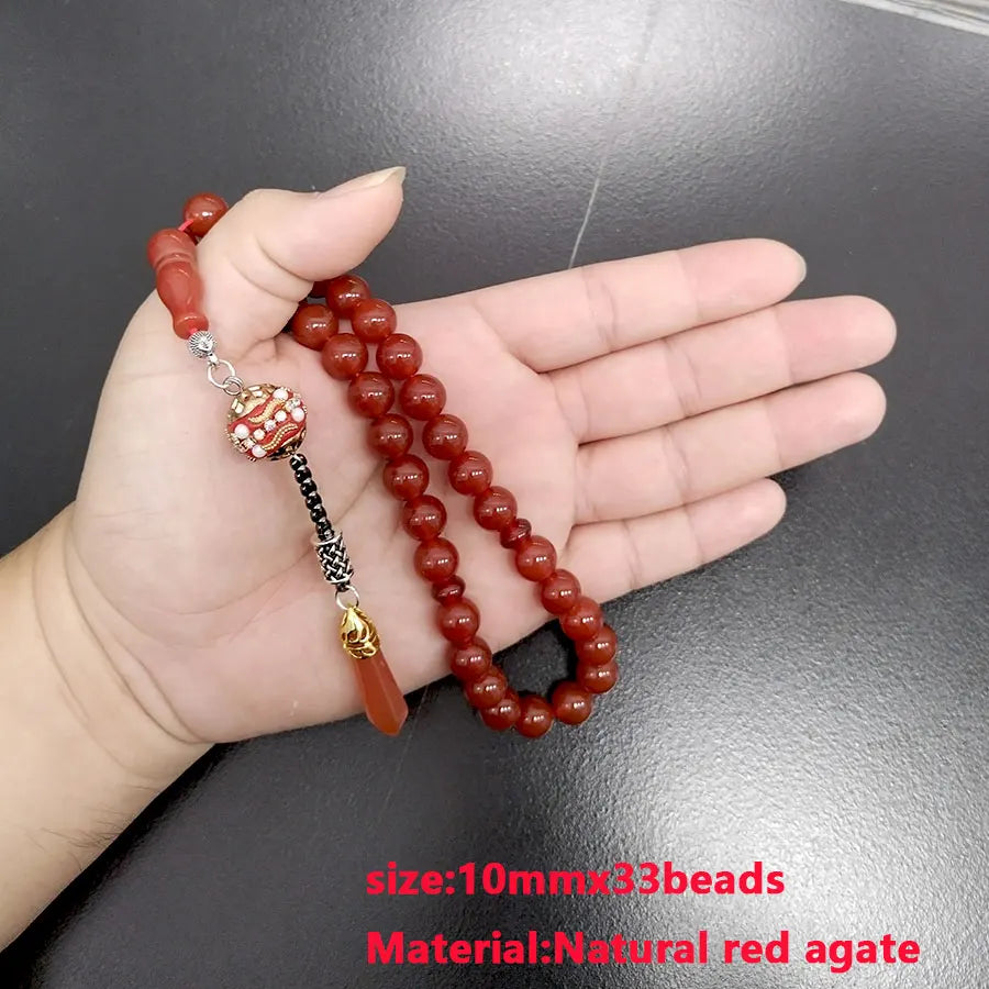 Tasbih Natural Brazil Red Agate Stone – 2025 Islamic Misbaha Bracelet