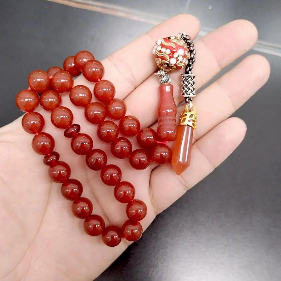 Tasbih Natural Brazil Red Agate Stone – 2025 Islamic Misbaha Bracelet