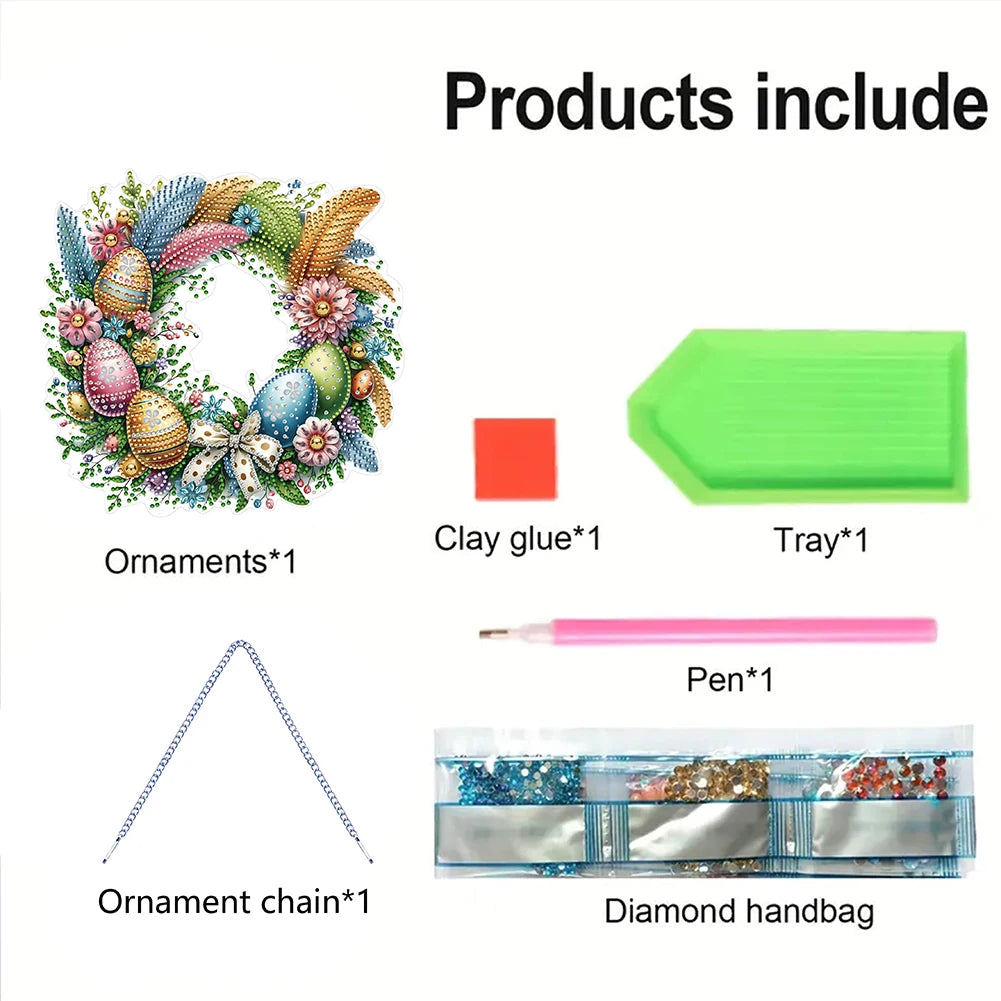 Single-Sided 5D Diamond Painting Hanging Pendant – Handmade Easter Wreath Crystal Art Decoration