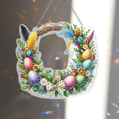 Single-Sided 5D Diamond Painting Hanging Pendant – Handmade Easter Wreath Crystal Art Decoration