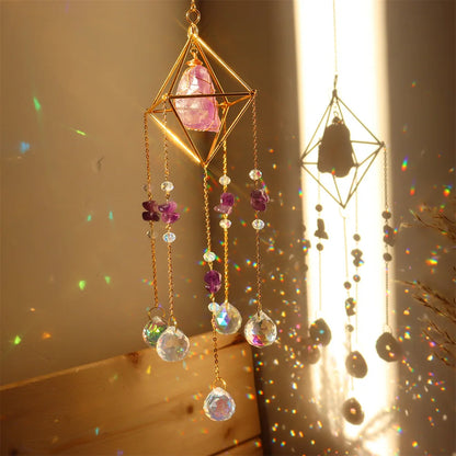 Crystal Wind Chimes – Sun & Moon Pendant Light Catcher Wall Hanging for Garden, Window, or Room Decor